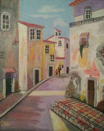 Calle del pueblo Oil Canvas Landscaping