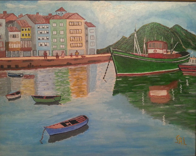 Barcos en puerto Acrylic Canvas Landscaping