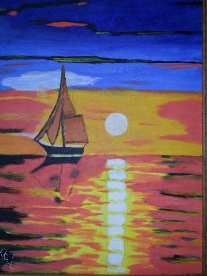 Barco y reflejo. Acrylic Canvas Landscaping