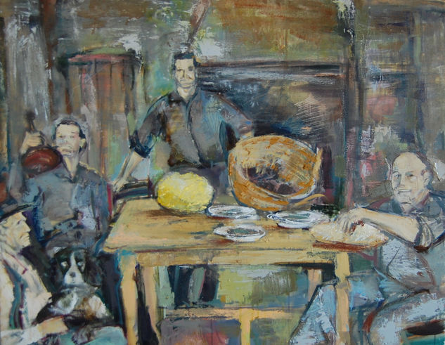 Retrato del abuelo con sus amigos Oil Canvas Portrait