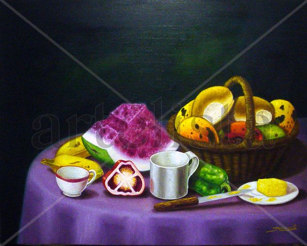 bodegon con panes y mantequilla Oil Canvas Still Life Paintings