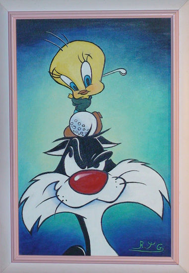 piolin y el gato silvestre Óleo Lienzo Retrato