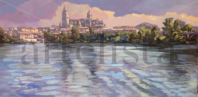 Salamanca desde el Tormes. Oil Canvas Landscaping