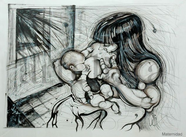 Maternidad Ink Paper Figure Painting