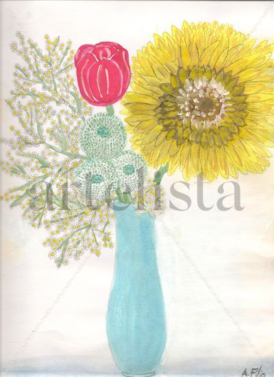 Florero Mixed media Card Floral Painting