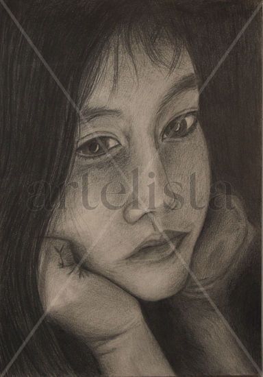 Niña asiática Pencil (Black) Card Portrait