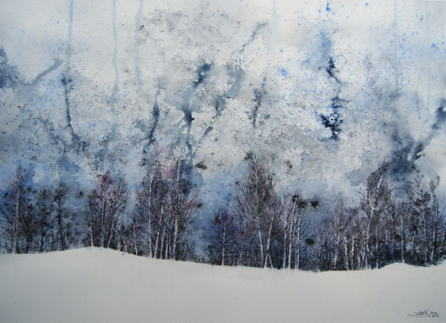 Abedules en la nieve Watercolour Paper Landscaping