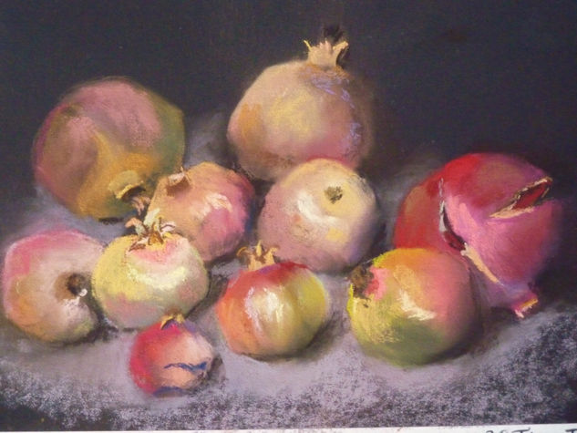 Petit bodegó de magranes Pastel Card Still Life Paintings