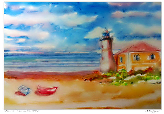 Faro Marbella 1850 Watercolour Paper Marine Painting