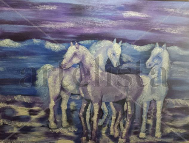 Caballos Azules Oil Canvas Animals