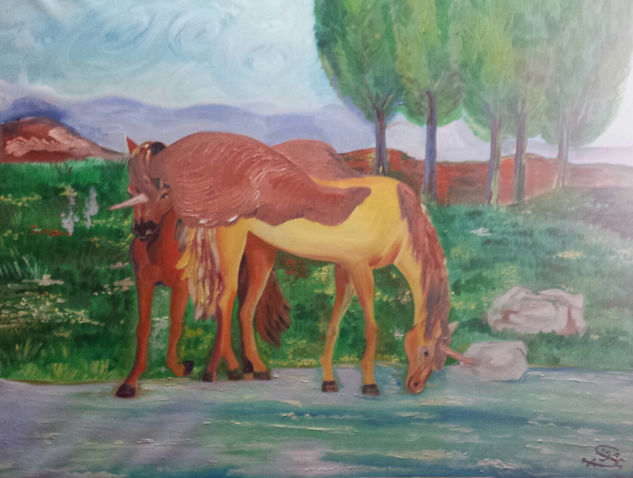 Caballos en el Campo Oil Canvas Animals