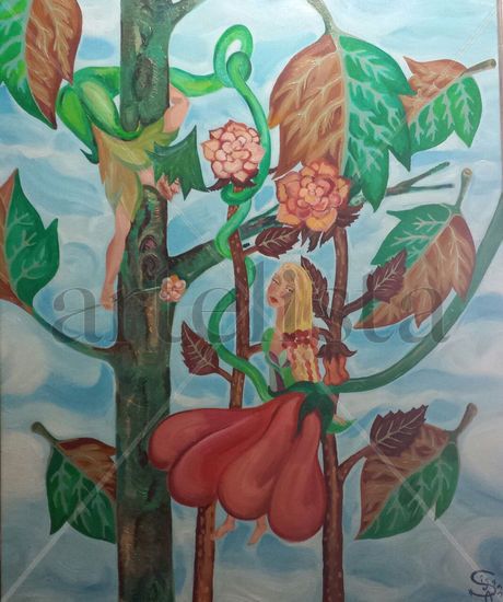 Haditas en Arbol Oil Canvas Floral Painting