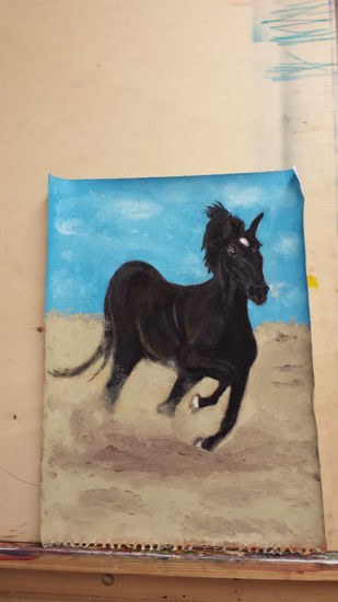 Caballo negro Oil Canvas Animals