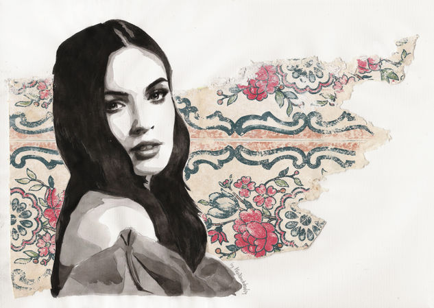 A flower that's withering (Portrait of Megan Fox) Acuarela Papel Retrato