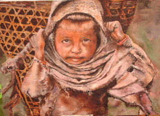 Niña del cesto Oil Canvas Portrait