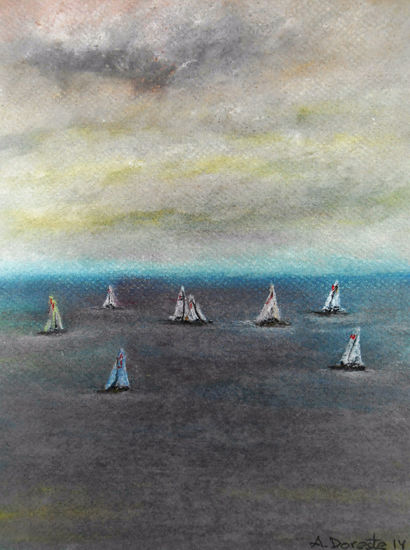 Regata de vela latina Pastel Paper Marine Painting