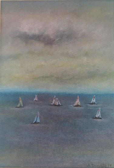 Regata de vela latina Pastel Paper Marine Painting