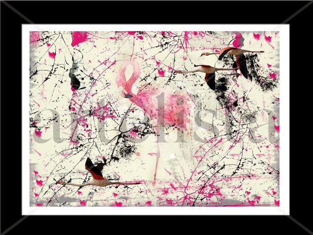 Pink and Ink Flamingos Media Mixta Papel Animales