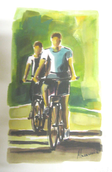 Paseo en bici Oil Paper Figure Painting