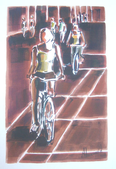 Paseo en bici Oil Paper Figure Painting