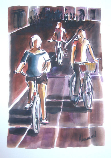 Paseo en bici Oil Paper Figure Painting