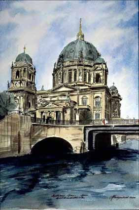 Berlin Cathedral Acuarela Papel Paisaje