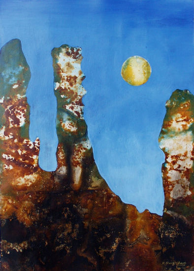 VU 109 Rock formation with merlons Mixed media Paper Landscaping