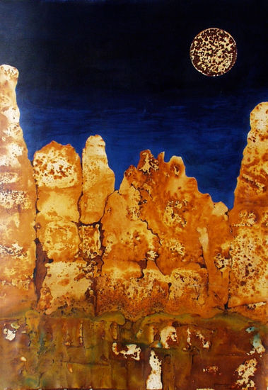 VU 134 Rock Formation with Heads Mixed media Paper Landscaping