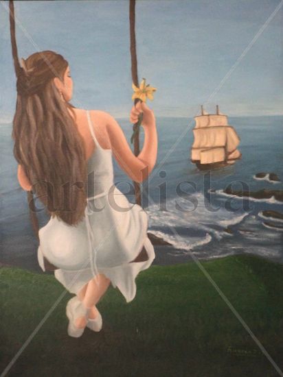 Esperando Oil Canvas Marine Painting