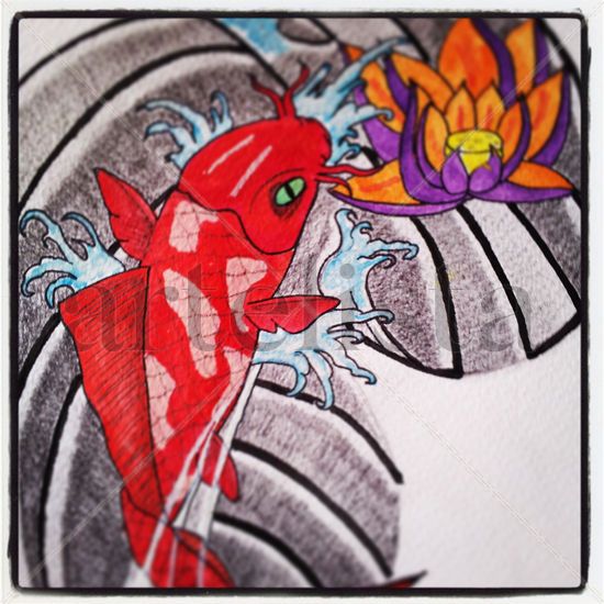 Carpa Koi & Flor de loto Mixed Media