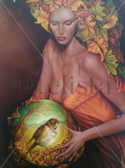 La dama del Otoño. Oil Canvas Figure Painting