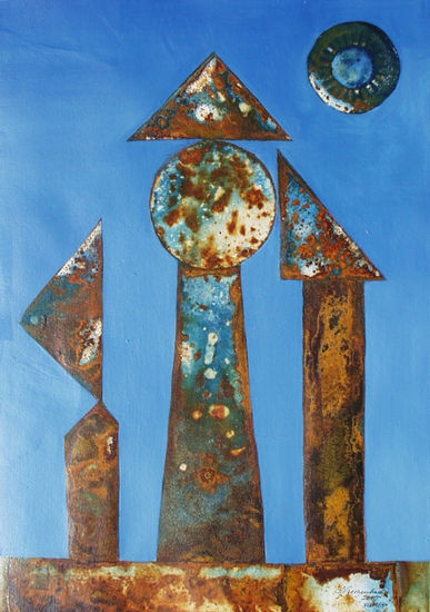 VU 164 Iron Sculpture with three Figures Mixed media Paper Figure Painting