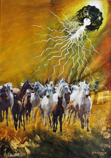 VU 17 Gallopping Horse Herd 1 Media Mixta Papel Animales