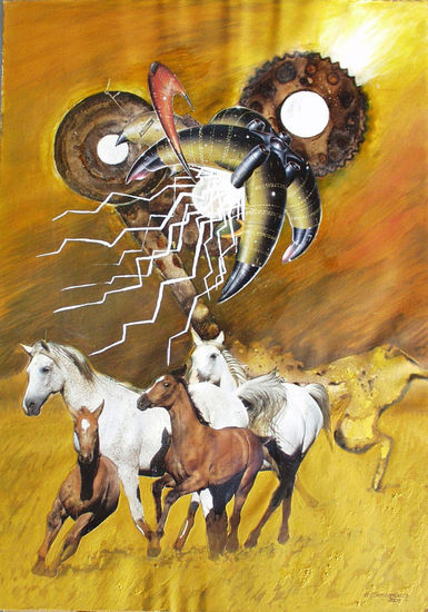 VU 18 Galopping Horse Herd 2 Media Mixta Papel Animales