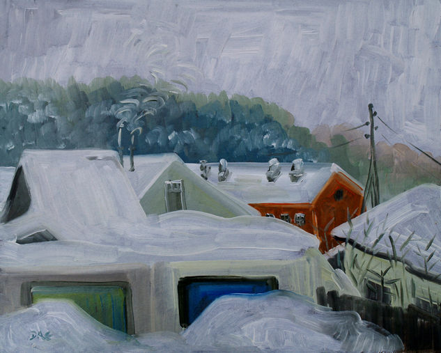 Snowy Winter. (Solikamsk). Oil on cardboard, 40-50, 1970 Óleo Cartulina Paisaje