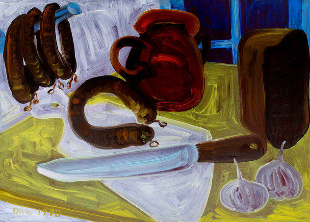 Kitchenware Still Life. Oil on cardboard, 35-49, 1970.