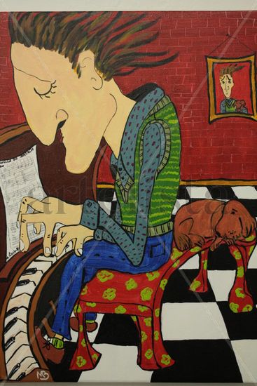 El Pianista Acrylic Textile Figure Painting