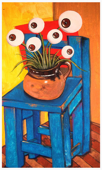 Bodegón con ojos y sillita Oil Others Still Life Paintings