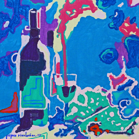 VINOPLASTICA-SERIE--2013-ACRILICO SOBRE LIENZO-18X18-SERIE BODEGA-#073 Acrylic Canvas Still Life Paintings