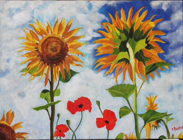 GIRASOL Y GIRALUNA Oil Canvas Floral Painting