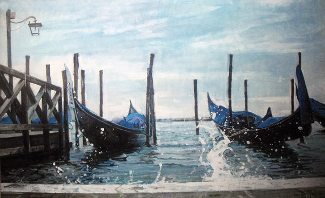 Dos gondolas en Venecia Oil Canvas Marine Painting