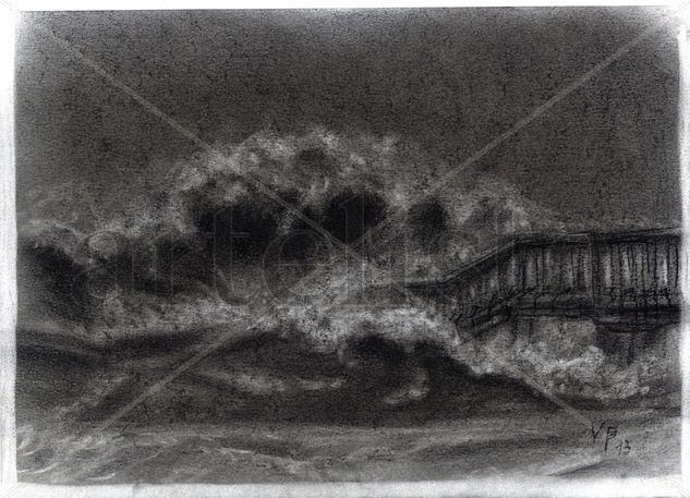 Stormy Wave, Mar Tempestuoso, Charcoal Original Drawing Carboncillo