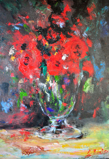 florero en copa de cristal Mixed media Canvas Still Life Paintings