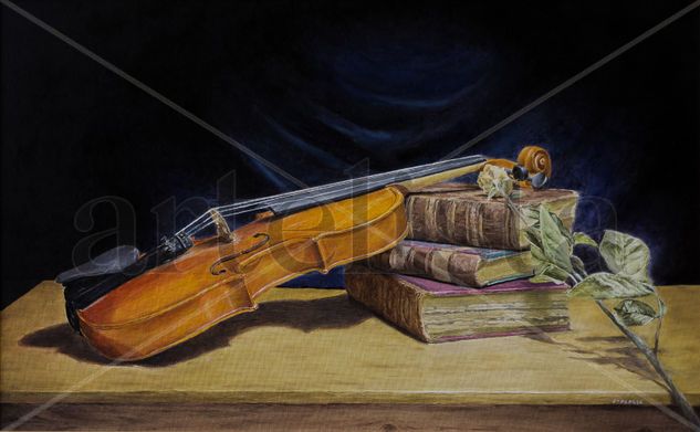 Bodegón con violín Oil Canvas Still Life Paintings