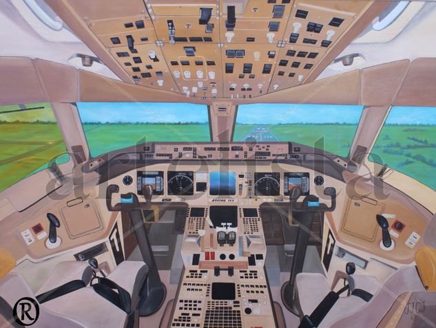 Airplane Boeing777 Cockpit Oil Canvas Others