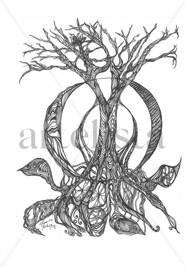 Dibujo Zentangle Luna otoñal