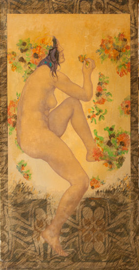 Fig. de perfil con flores Oil Canvas Nude Paintings