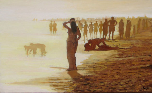 LA PLAYA Oil Panel Figure Painting