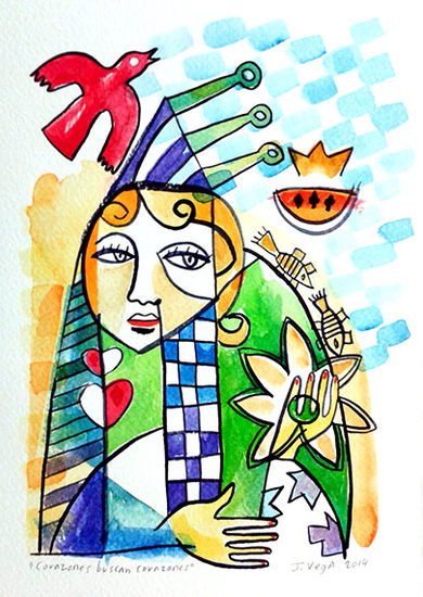 Corazones buscan Corazones Watercolour Paper Figure Painting