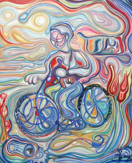 Autorretrato en bicicleta Óleo Lienzo Figura